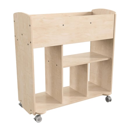 Flash Furniture Bright Beginnings Commercial Grade Double Sided Space Saving Wooden Mobile Storage Cart with Locking Caster Wheels & 10 Storage Compartments, Natural MK-KE24244-GG